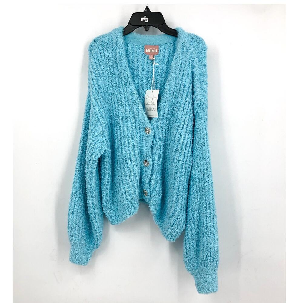 SHOW ME YOUR MUMU Women's Clemmie Cardigan XL Highlighter Blue Jewels NWT - Picture 5 of 12